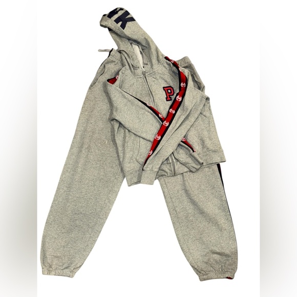 PINK Victoria's Secret Tops - Pink Gray Zip-Up Hoodie and Sweatpants Set